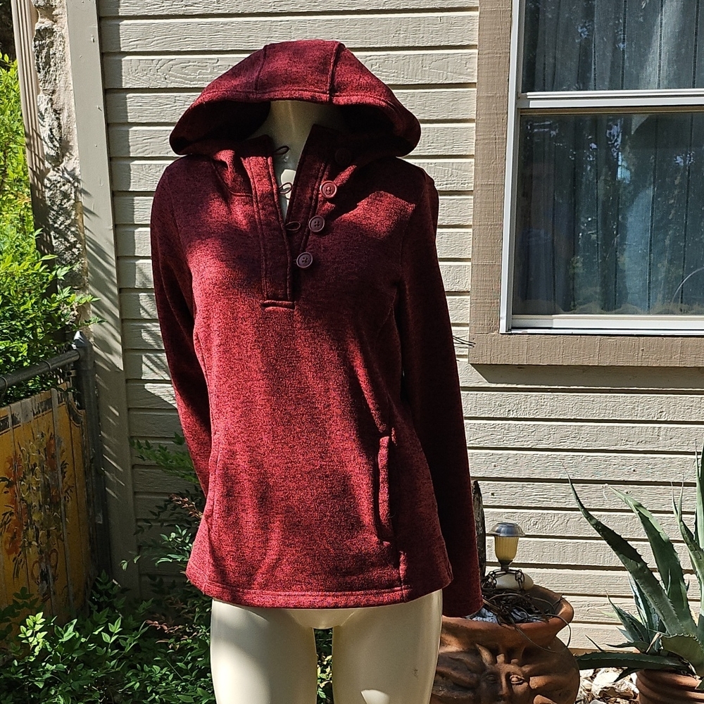 Columbia Red and Black Mix Hoodie Sweater Button Front Size Small
